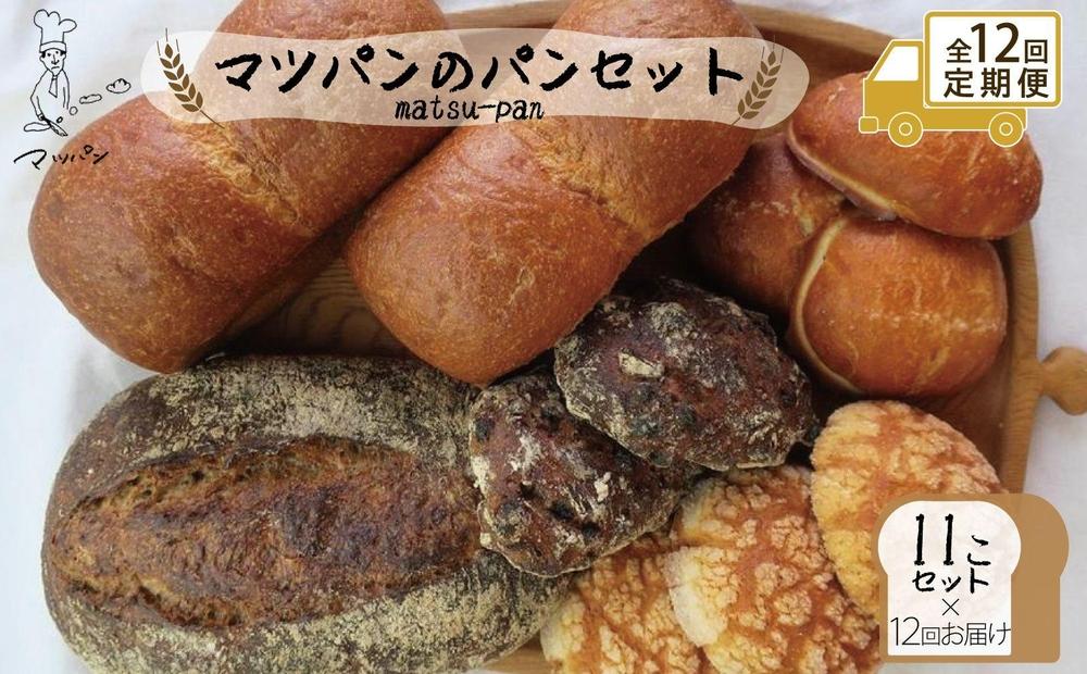 【定期便全12回】【福岡市】マツパンのパンセット11個（リッチ食パン2本、ライ麦パン1個、メロンパン3個、塩パン3個、くるみとレ