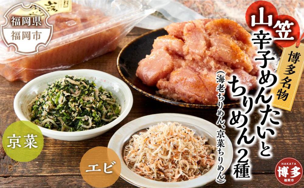 博多名物山笠めんたいとちりめん2種(海老ちりめん、京菜ちりめん）