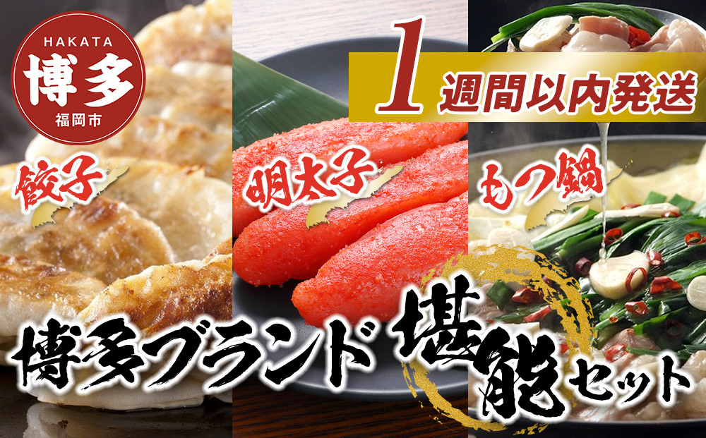 博多ブランド堪能セット　もつ鍋2.5人前（醤油味）・辛子明太子 450g（150g×3パック）・博多黒豚餃子75個（25個×3パ