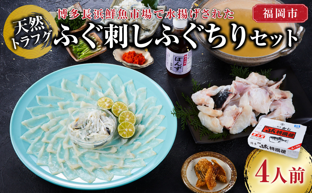 かじ本店特選　博多長浜鮮魚市場で水揚げされた天然トラフグ ふぐ刺し、ふぐちりセット（4人前）