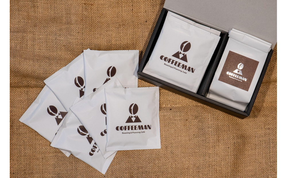 セット【福岡市COFFEEMAN】焙煎日本チャンピオン厳選セット  旬なブレンド(粉)200ｇ＋6.4Blendドリップバッグ(