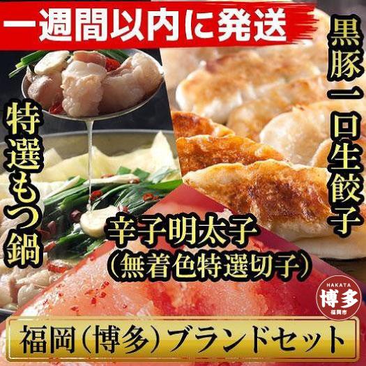 博多ブランド堪能セット　もつ鍋2.5人前（醤油味）・辛子明太子 450g（150g×3パック）・博多黒豚餃子75個（25個×3パ