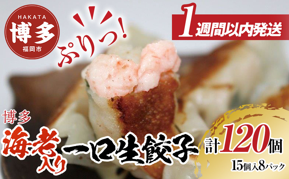博多エビ入り一口生餃子 120個 小分け便利8パック　創業40年以上福岡老舗会社製造　【1週間以内に発送！】